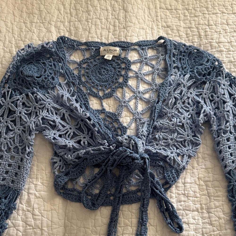 Blue Crochet Tie-Front Top